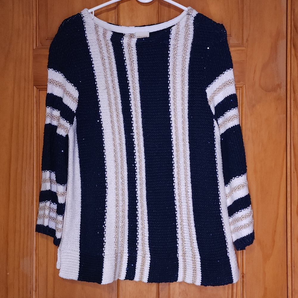 3/$20 Chico's Navy and Cream Striped Sweater